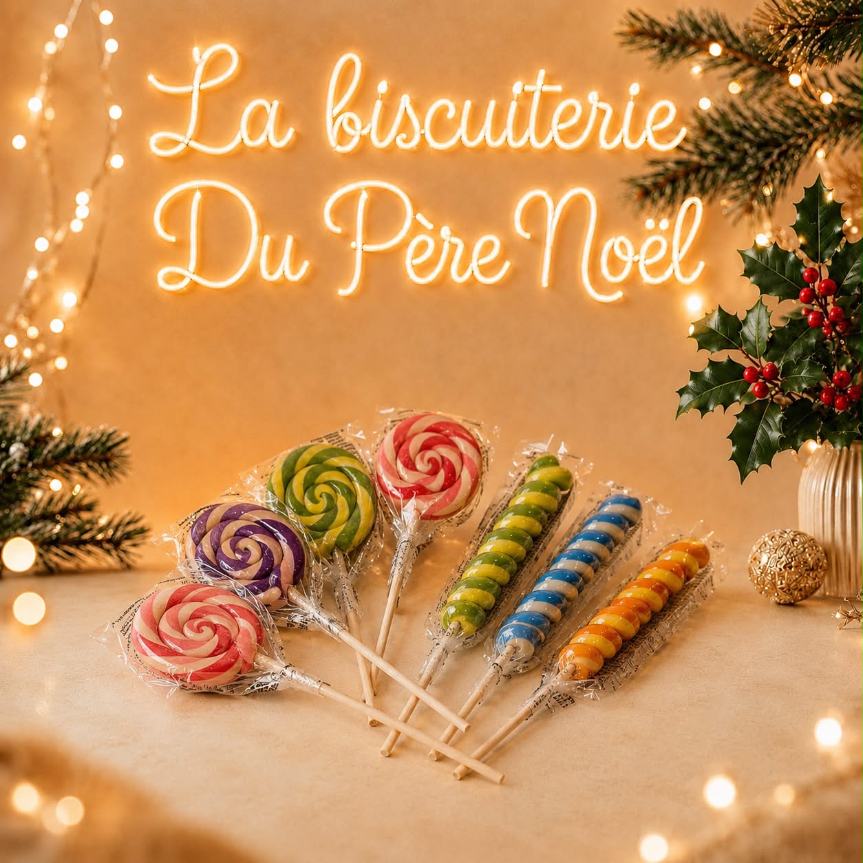 Assortiment de sucettes spiralées et sucres d'orge torsadés colorés