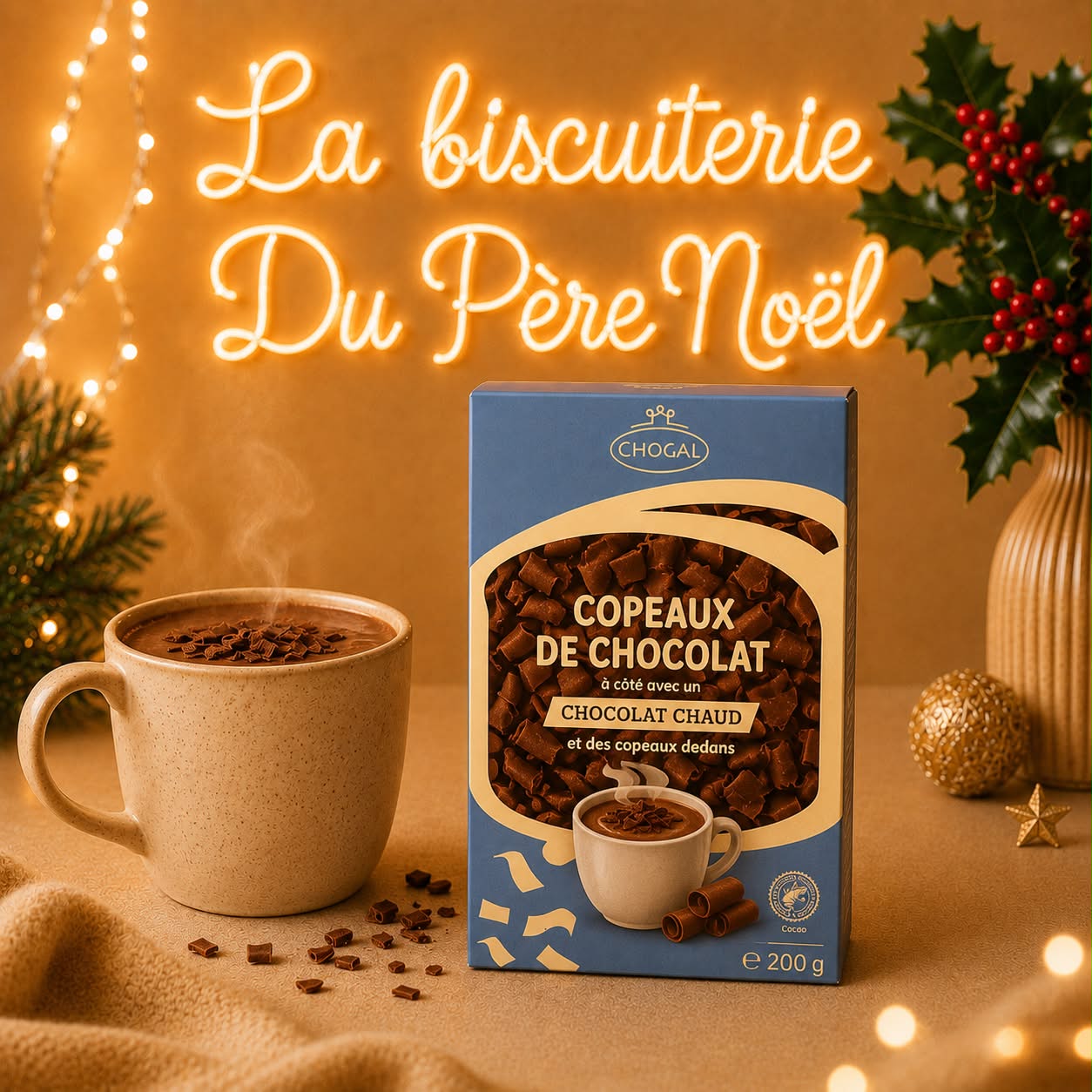 Étui de copeaux de chocolat 200 g et mug de chocolat chaud