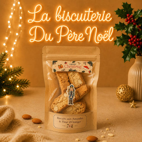 Sachet de biscuits aux amandes et fleur d'oranger décoré casse-noisette