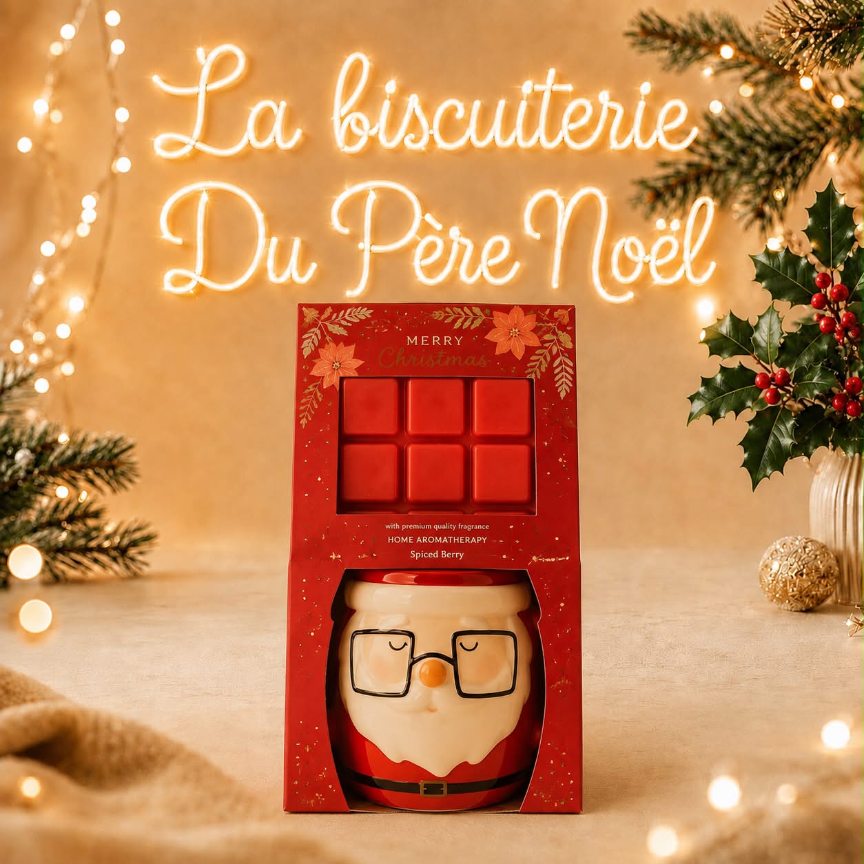 Coffret brûle-parfum Père Noël avec fondants parfumés épices et fruits rouges