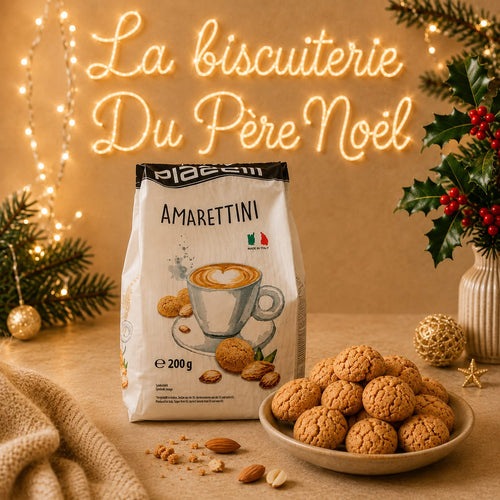Sachet d'amarettini 200 g et coupelle de petits biscuits aux amandes