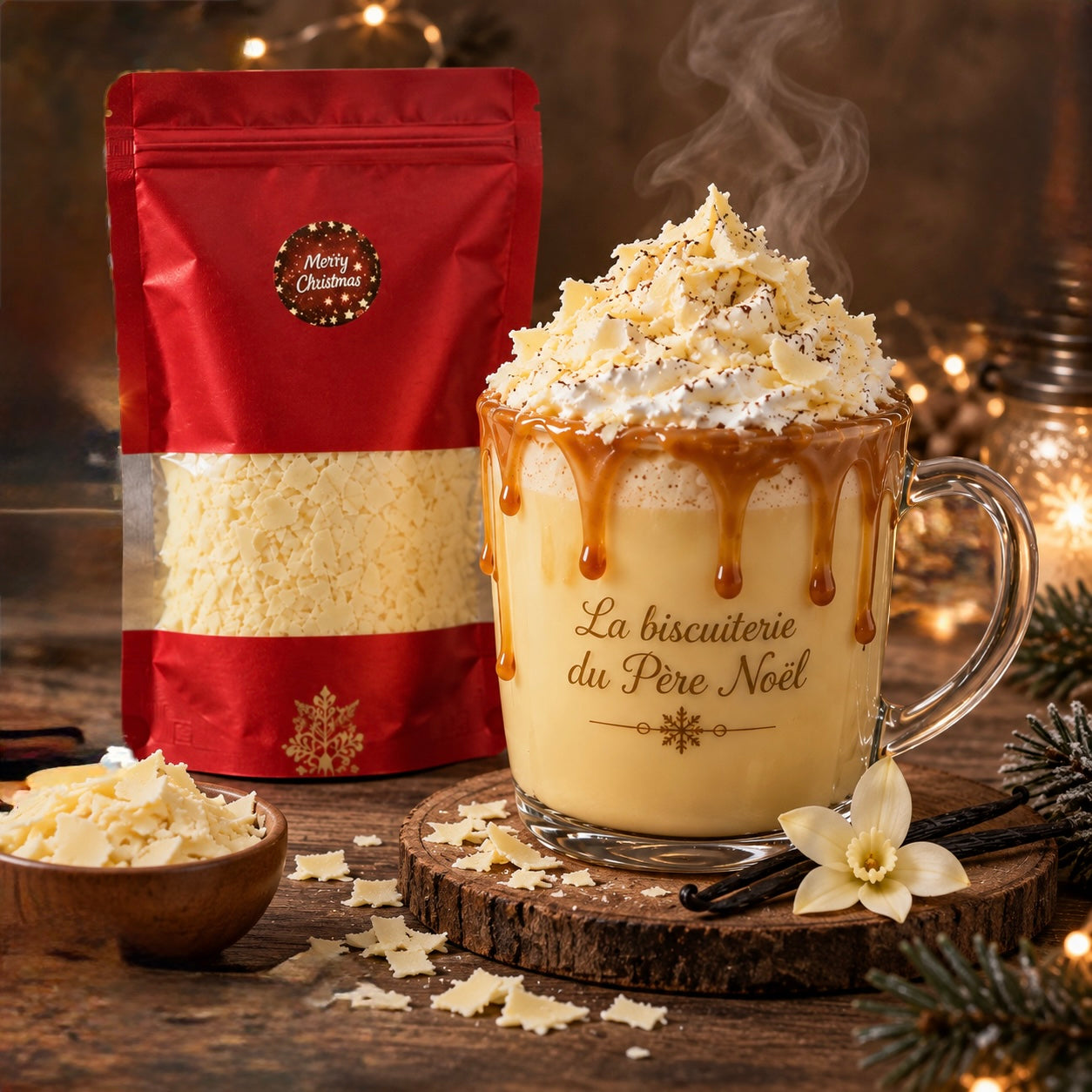 Chocolat blanc chaud vanillé du Père Noël